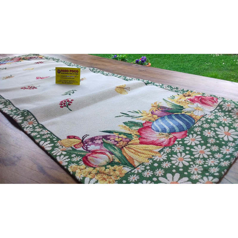 Striscia Runner Con disegni Pasquali Disegno UOVA COLORATE ..Misura:45x140..In Cotone Gobelin..Made In Italy!
