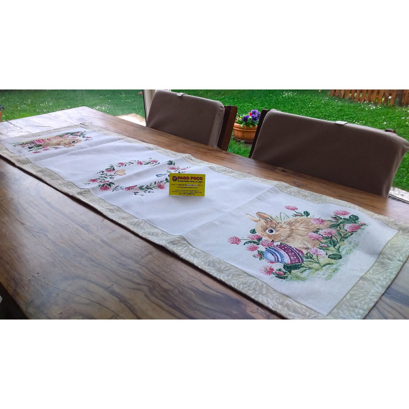Striscia Runner Con disegni Pasquali Fantasia CONIGLIETTI ..Misura:45x140..In Cotone Gobelin..Made In Italy!