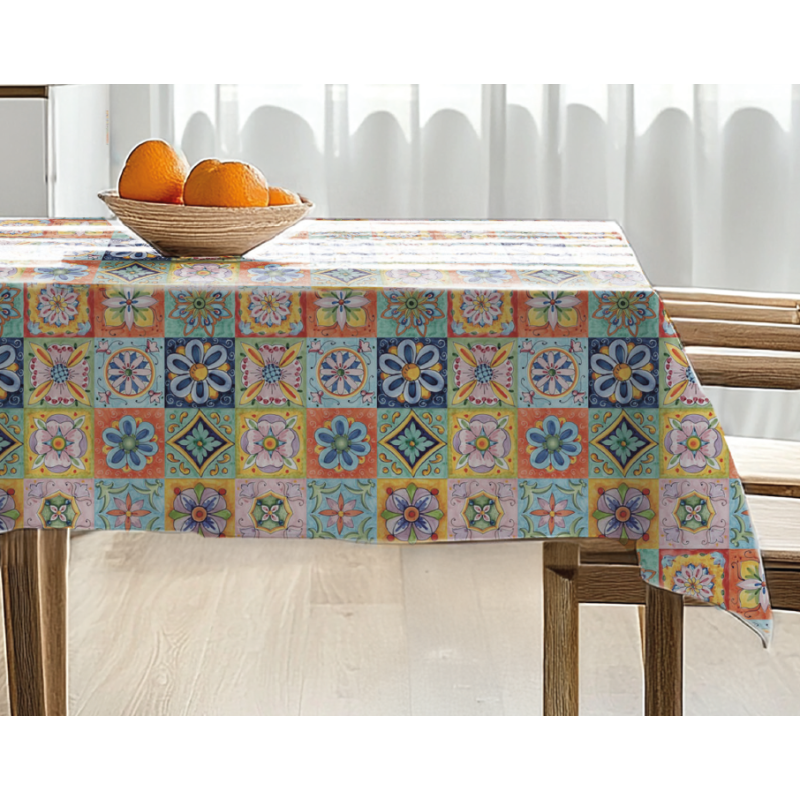 Nappe d'automne 100 % hydrofuge et résistante aux taches à motifs de CHAMPIGNONS, GLANDS ET FEUILLES COLORÉES. Toutes les