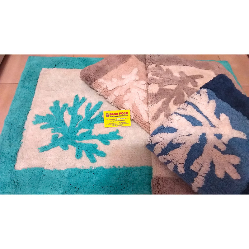 Tapis de salle de bain en éponge de coton antidérapant au motif CORAIL COULEUR. Coloris : Beige-Vert.. Gris tourterelle.
