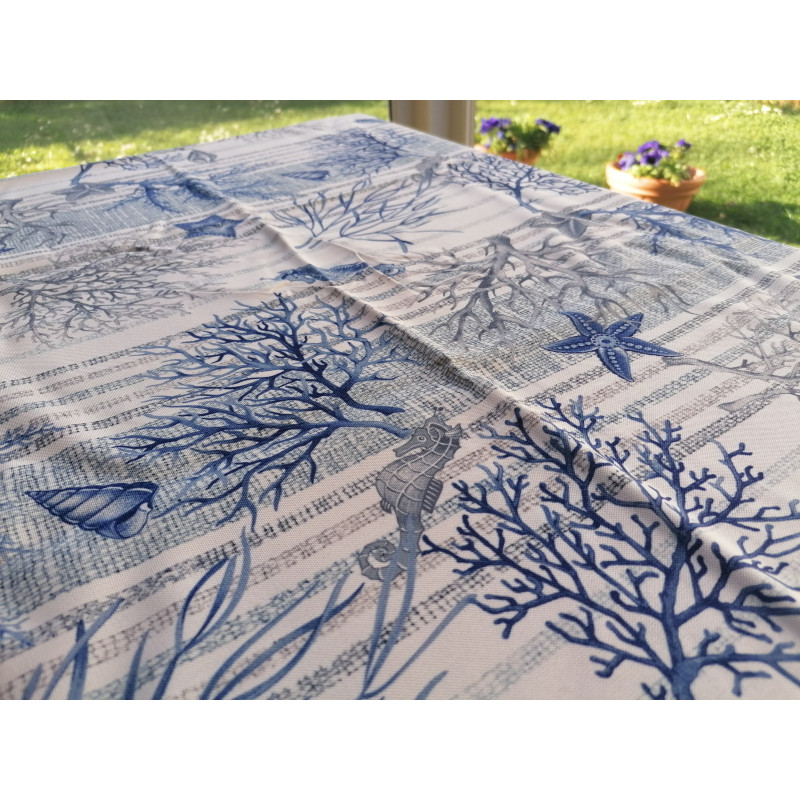 Nappe résistante aux taches Impression numérique BLUE CORAL Design.... 100% hydrofuge.. Toutes les tailles.. PAS DE FER!!!