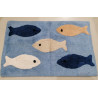 Non-slip cotton sponge bath mat with COLORED FISH pattern. Colours: Beige-Light blue-Dove grey. Size: 45x70