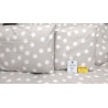 Complete bed with polka dot design. Colours: Beige-Grey..100% Cotton with elastic around the perimeter..In all sizes!!!..