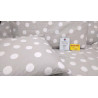 Complete bed with polka dot design. Colours: Beige-Grey..100% Cotton with elastic around the perimeter..In all sizes!!!..
