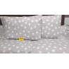 Complete bed with polka dot design. Colours: Beige-Grey..100% Cotton with elastic around the perimeter..In all sizes!!!..