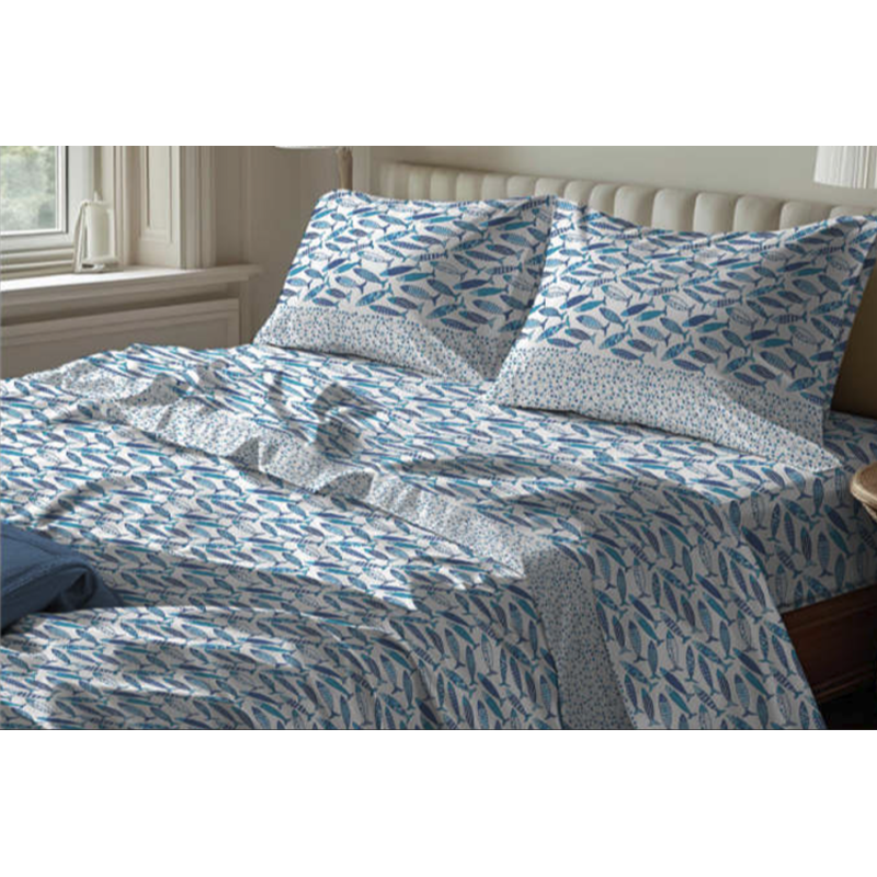 Double bed set and bedspread with COLORFUL FISH design..100% Cotton...MADE IN ITALY!!!..