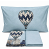 Bettbezug-Set Sack + Kissenbezüge, 100 % Baumwolle, Heißluftballon-Design. Farben: Hellblau + Grau + Orange.... HERGESTELLT IN