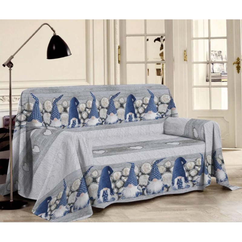 Telo Arredo Copritutto Multiuso Fantasia GNOMI ELFI COLORATI ROSSO E BLU..100%Cotone ..Misura:250X290-180x290 ..MADE IN ITALY!!!