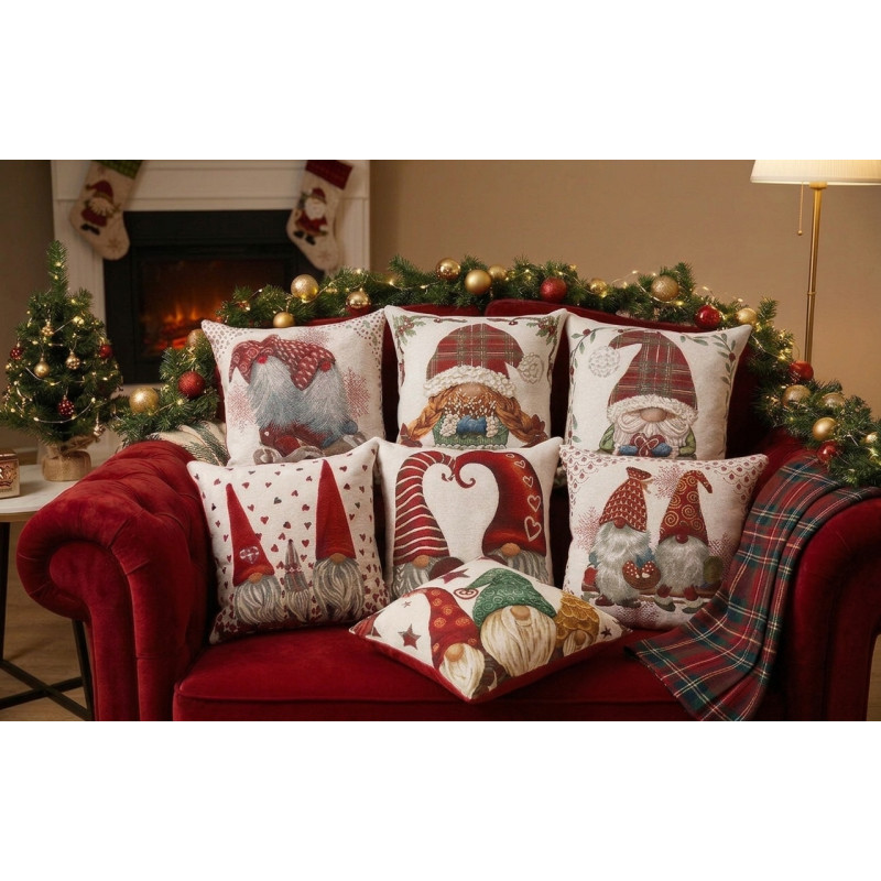 Kissenbezüge im digitalen Druckdesign WEIHNACHTSELFENZWERGE Größe: 50x50... 100% Baumwolle gesponnen in Lurex... HERGESTELLT IN
